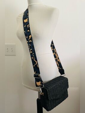 Zara Trafaluc Women Wicker Basket Purse Black Crossbody Box Bag Adjustable Strap